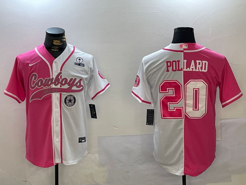 Men Dallas Cowboys 20 Pollard white pink Joint Name 2024 Nike Limited NFL Jersey style 1